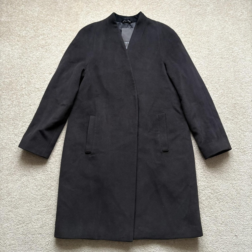 Vera Wang Coat Black Wool Angora Blend Women's Medium Long Lined Overcoat Winter